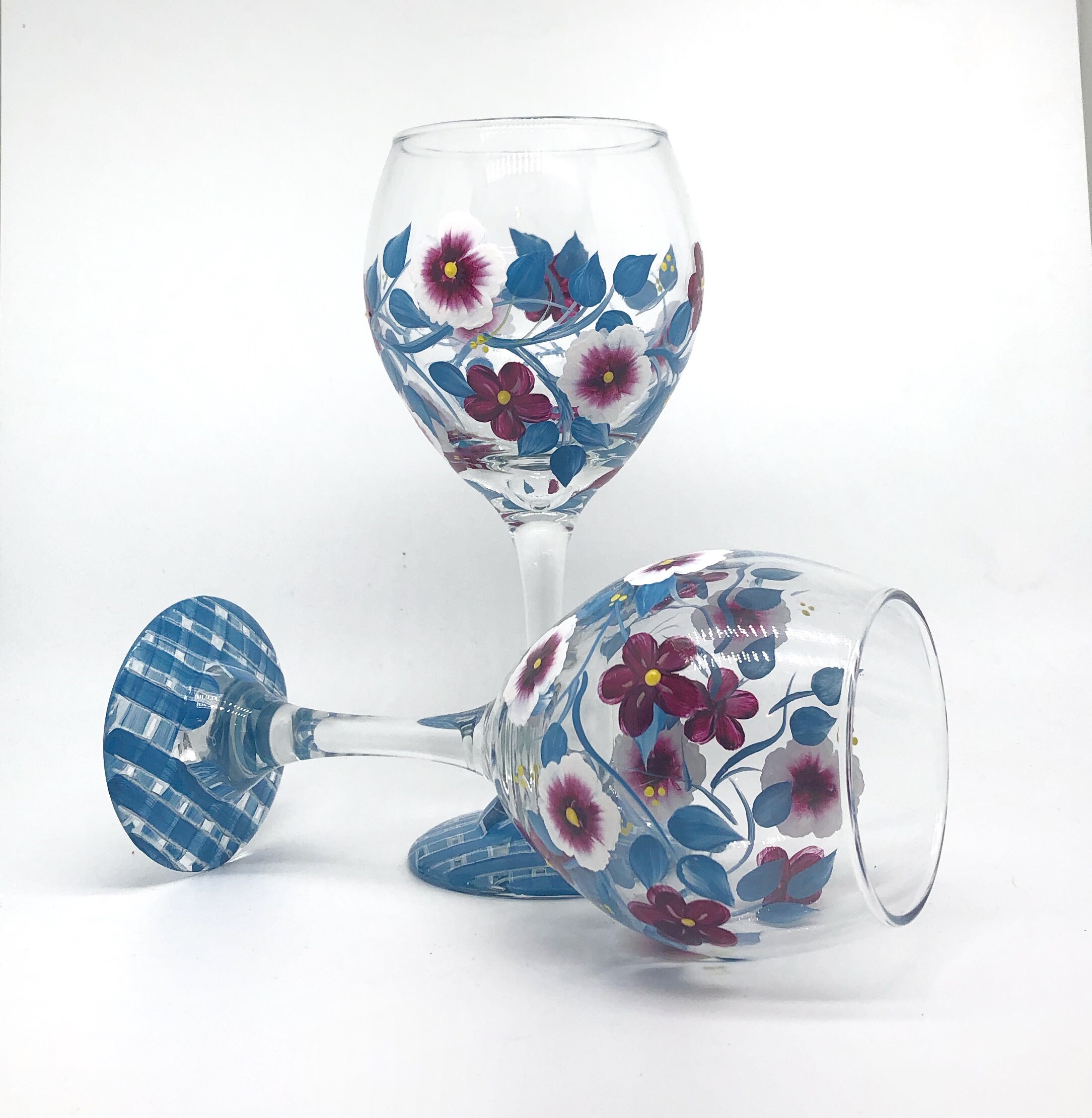 Drinkware Home & Living Stemless wine glasses hand painted with floral