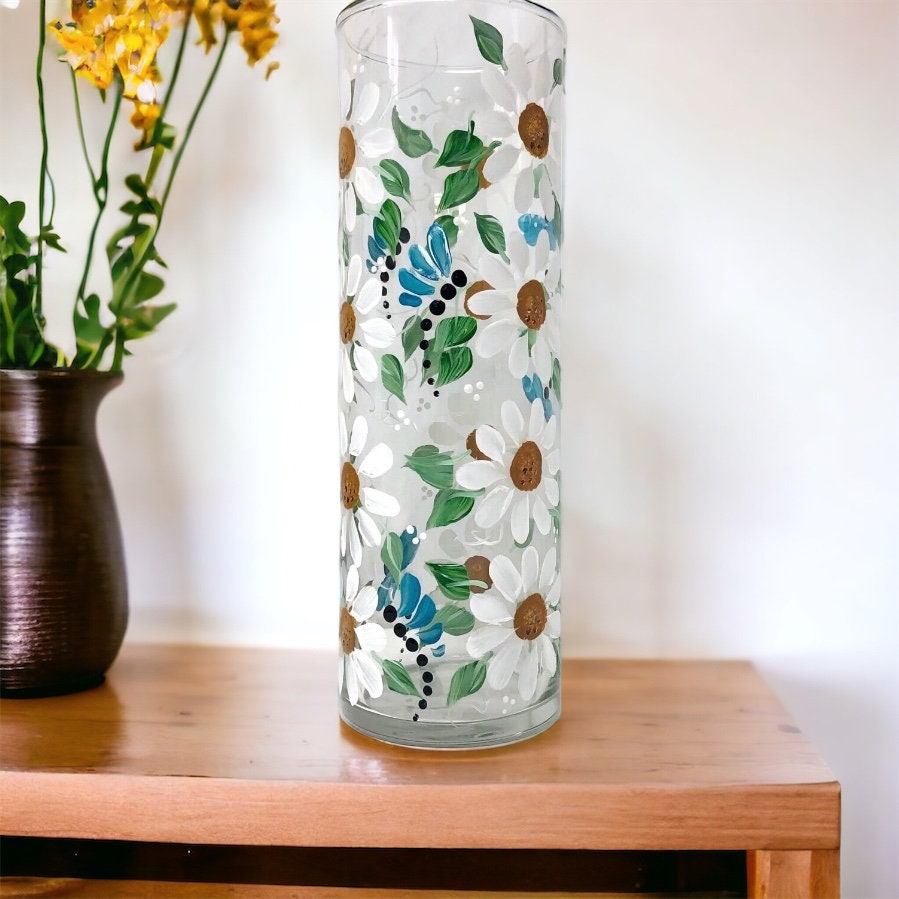 Decorative Vase, Daisy Gift For Couple, Colorful One Year Anniversary, Large Glass Dragonfly Farmhouse Decor