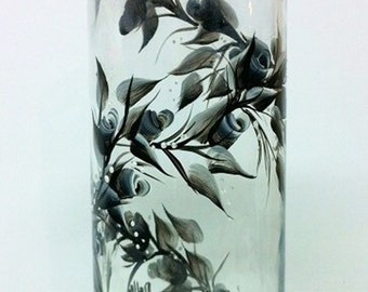 Black Rosebuds Vase, Decorative Vase, Gift for Mom, Friend Gift, Wedding Gift, Tall Vase, One Year Anniversary, Large Glass Vase