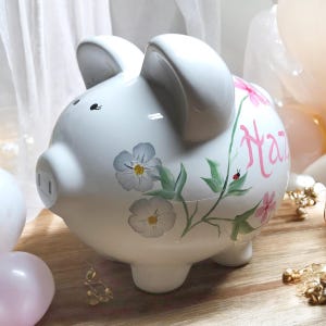 Wildflowers Piggy Bank, Personalized Bank, Custom Piggy Bank, New Baby Gift, Baby Shower Gift, Girls Piggy Bank Birthday Gift, Newborn Gift