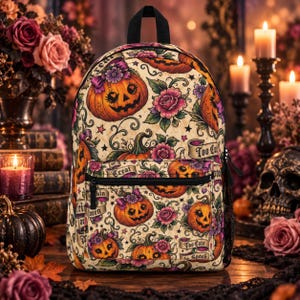 Jack-o'-Lantern Tattoo Floral Backpack | Halloween Pumpkin Pattern
