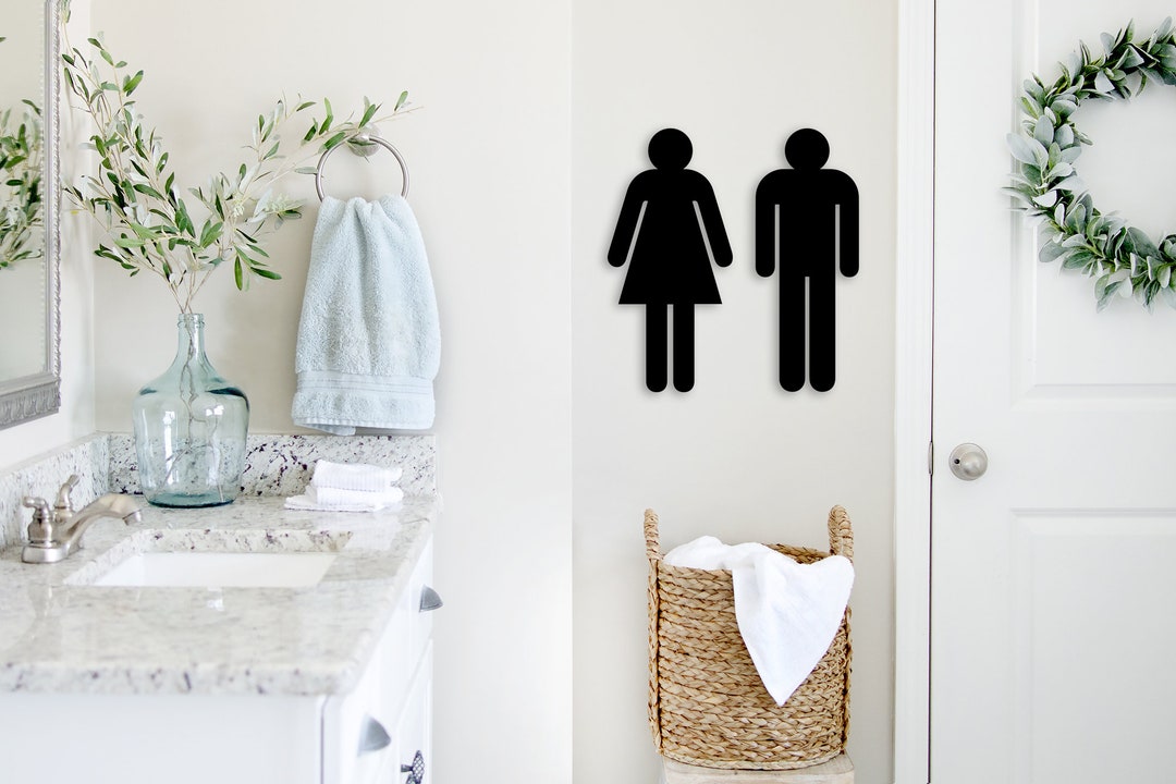 Man Woman Bathroom Sign, Unisex, Bathroom Decor, Bathroom Signs