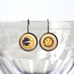 Sonne und Mond Ohrringe - Celestial Schmuck - Nettes Geschenk Zubehör für Frauen - 14 mm Bronze Brisur Ohrringe