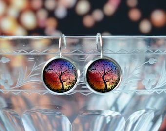 Silver Earrings - Tree of Life Jewelry for Women - Unique Colorful Gifts for Women