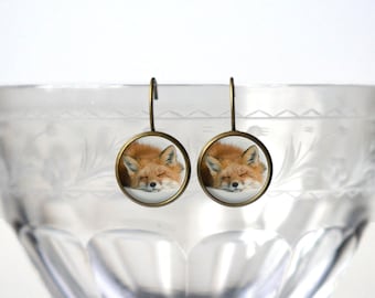 Fox Earrings - Fox Jewery - Cute Fox Gift 14mm Leverback Unique Earrings - Animal Accessories for Women