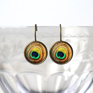 Peacock Feather Earrings - Peacock Feather Jewery - Unique Bronze Gifts for Her - Bird Jewelry Accessories
