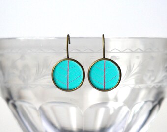 Turquoise Leaf Earrings - Spring Jewery - Blue Green Tree Nature Gift 14mm Leverback Minimalism Earrings