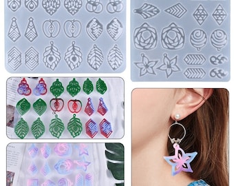 Moldes de resina de hoja para pendientes, moldes de resina de silicona para la fabricación de joyas, 18 diseños / formas diferentes, conjunto de moldes de hojas