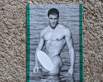 Handcraft 5" x 7" Powerful Young Smooth Muscled Stud with solid erection in Super Masculine Pose Blank Greeting Card with Envelope, Sexy!