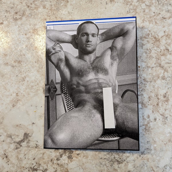 Handcraft 5" x 7" Black & White Classic Masculine Sexy Poses of Nude Men Blank Greeting Card + Envelope-Nude Male Physique Blank Card + Env.