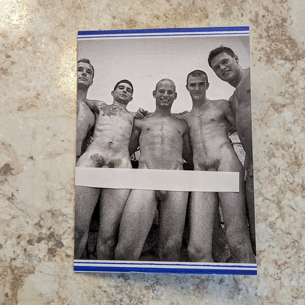 HANDCRAFTED GREETING CARD 5x7 Blank- Nude Male Lineup of youthful guys Blank Greeting Card with Envelope-Handsome group of Nude Guys. Sexy!