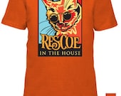Youth 'Rescue in the House' Cat Tee, available in white and orange
