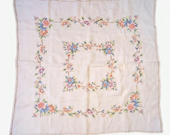 Vintage Floral Cross Stitch Square Linen Card table Tablecloth 31" x 31" inches