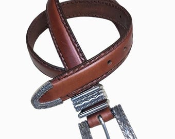 Sandy Duftler Designs Brown Leather Large Buckle Western 