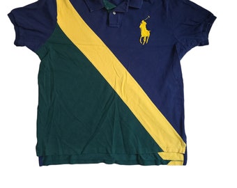 VINTAGE Polo Ralph Lauren Polo Camisa Colorway Big Pony Stripe Preppy Hombre XL