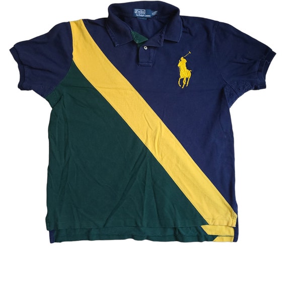 VINTAGE Polo Ralph Lauren Polo Shirt Colorway Big Pony Stripe Preppy Men's XL