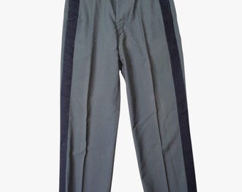 Pantaloni da cerimonia tropicali vintage da ufficiale dell'esercito americano, neri con treccia in vita, 32 x 29 pollici.