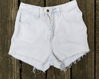 High Waisted 1980&#39;s Zena Jeans, White Cutoffs, Size 7
