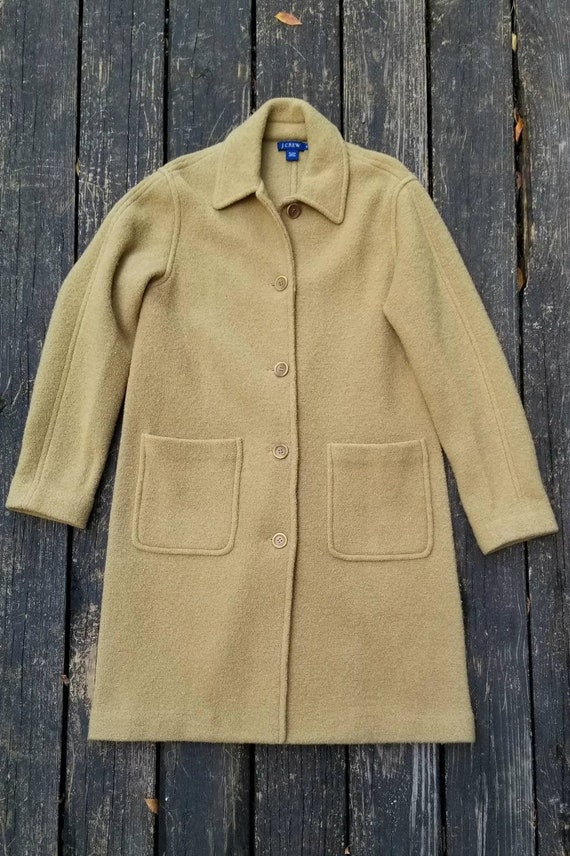 1990's J. Crew Wool Coat, Camel Wool Top Coat, Siz