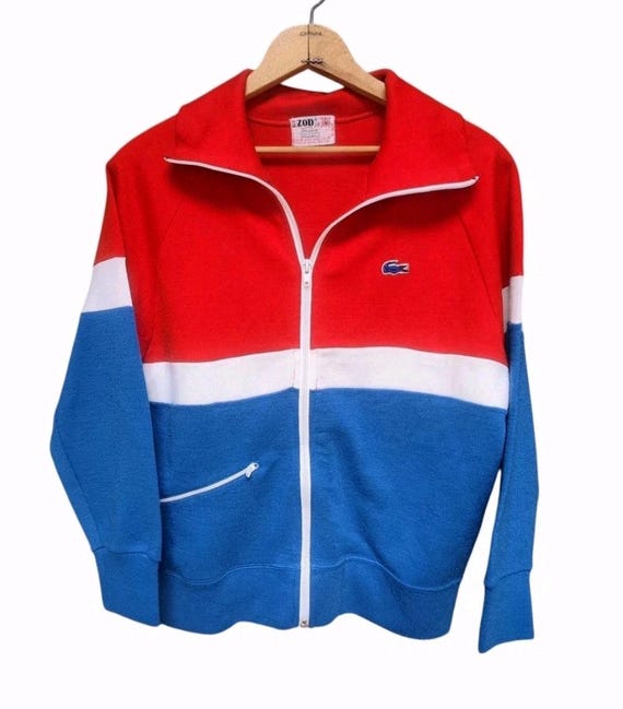 Lacoste, Vintage 1960's LACOSTE Izod Red White Blue Zip Track Jacket Men's EXTRA SMALL