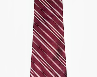 ヴィンテージ ローレン ラルフローレン ハンドメイド イタリア製 シルク マルーン ストライプ リブ編みネクタイ 54インチ