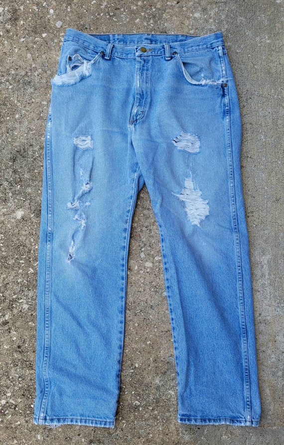 1980's Vintage Wrangler Jeans, Distressed Denim, … - image 2