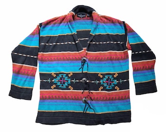 Vintage Carole Little Aztec Southwestern Conchos Perlen bestickter Oversized Cardigan Pullover Schalkragen Damengröße KLEIN