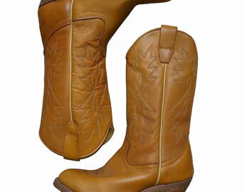 Vintage Gallenkamp Tan lederen hoge hakken Western Cowboy Festival Boho laarzen damesmaat 7