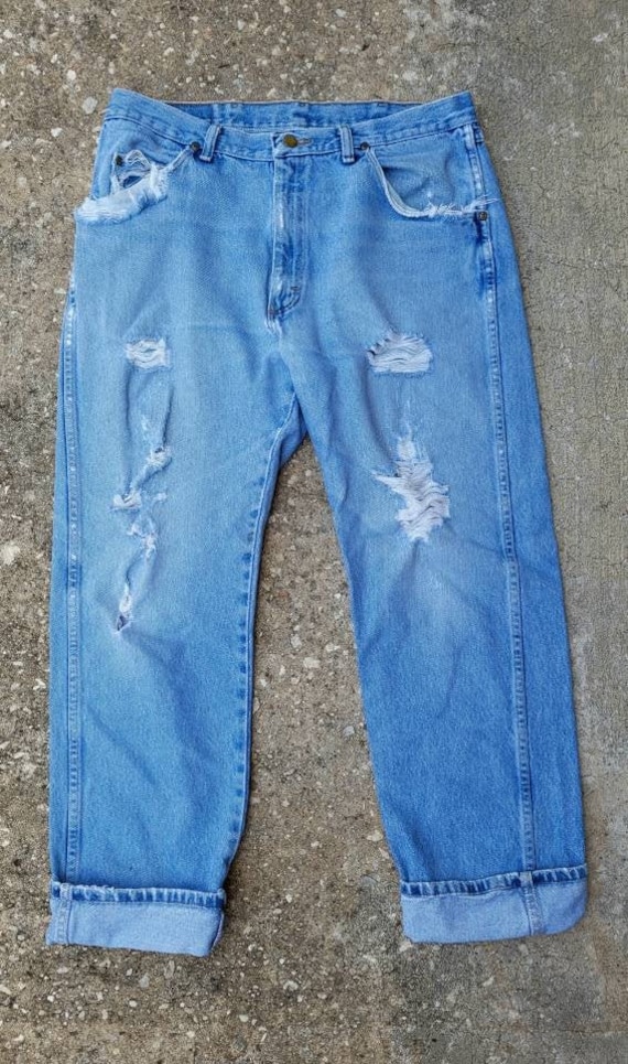 1980's Vintage Wrangler Jeans, Distressed Denim, L