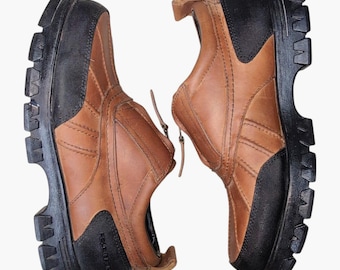 Vintage Polo Ralph Lauren Sport Kewzip Duck Shoes Women Size 8 Brown Leather Lug Sole Chunky