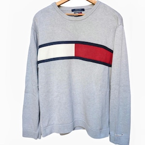 VINTAGE 90&#39;s Tommy Hilfiger Logo Sweater Cotton Preppy Unisex Sweater Men&#39;s Size LARGE