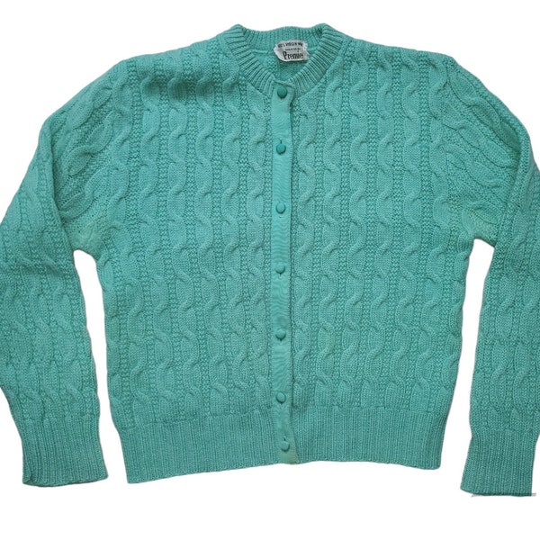 vintage Premier cardigan en laine vierge torsadée Turquoise Femme TRÈS PETIT