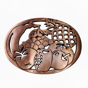 Vintage Copper Cast Iron Trivet Old Dutch Design 1983 Fruit Made in Taiwan