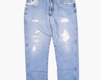 Jeans Wrangler vintage, denim effetto usurato, denim Wrangler lavaggio chiaro, jeans boyfriend effetto usurato