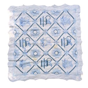 pichet d&#39;eau de ventilateur de courtepointe antique vintage bleu blanc fait main ferme fait main tissu de courtepointe 86 x 72 po.