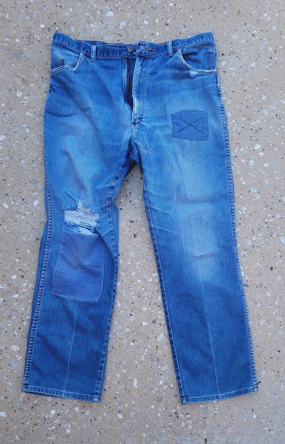 Vintage Wrangler Jeans, Distressed Denim, Patched 