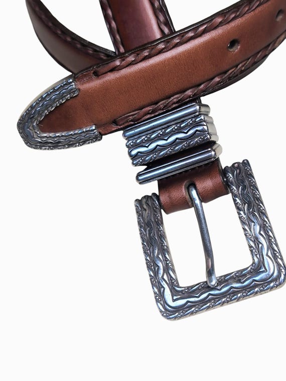 Vintage 1996 Southwest Style Silver Chunky Buckle Brown 