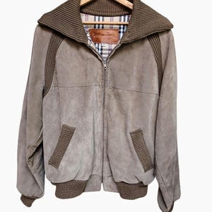 Vintage 70's Brown Suede Bomber William Barry Jacket Raglan Sleeves Men's Size 44