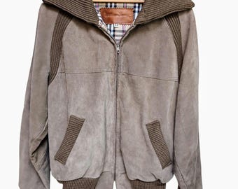 Vintage 70&#39;s Brown Suede Bomber William Barry Jacket Raglan Sleeves Men&#39;s Size 44