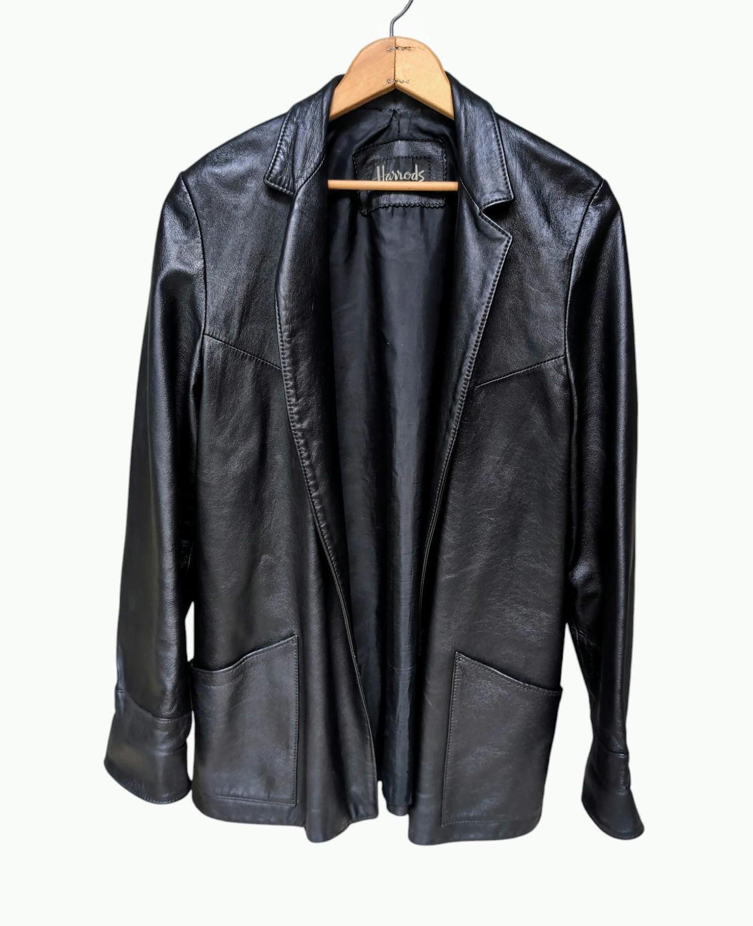 Vintage Harrods London Leather Blazer Jacket Soft Leather Women's LARGE Size 8
