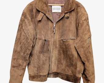Vintage Weekender Brown Suede Bomber Oversized Jacket Men's Size 42
