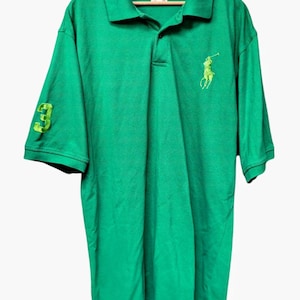 Y2K Ralph Lauren Green Polo Big Pony Logo Green Short Sleeve Cotton Men&#39;s XXL