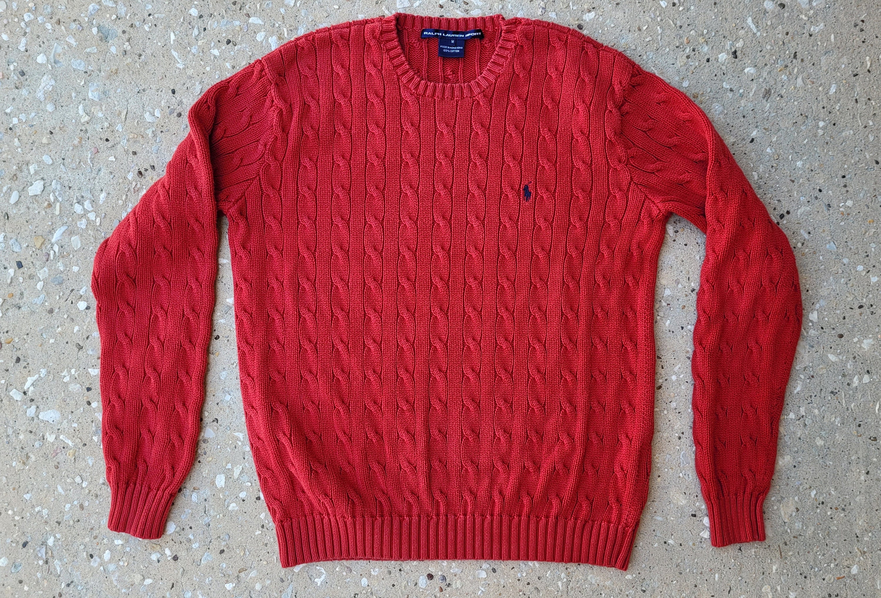 Vintage Ralph Lauren Sport Cable Knit Sweater, Red Pullover Sweater, Women's  Medium 