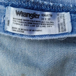 Vintage Wrangler Jeans, Distressed Wrangler Denim, Light Wash Wrangler Jeans, Size 33x30 image 5