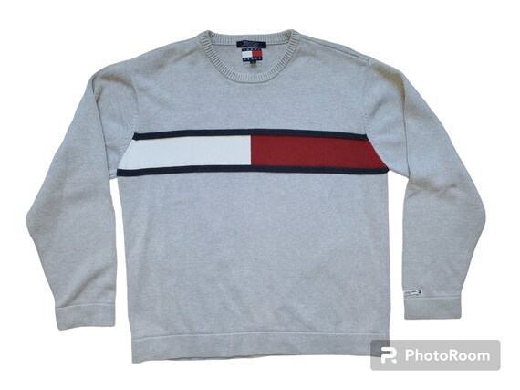 VINTAGE 90 s Tommy Hilfiger Japan Flag Logo Cotton Preppy Unisex Sweater Size LG