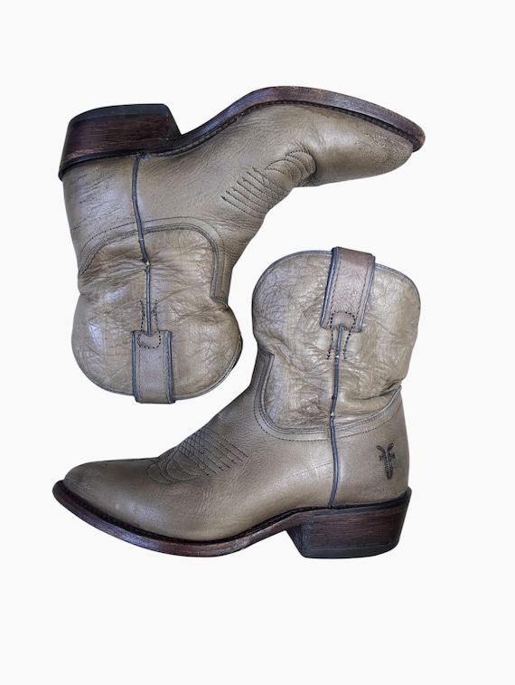 Frye Billy Boots Gray Leather Short Boho Cowboy Western Women's Size 5.5 B