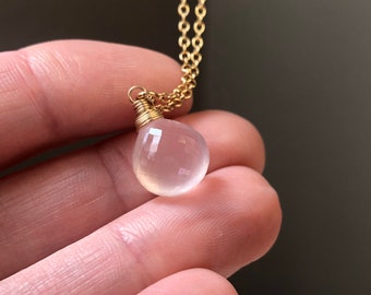 Glowing Rose Quartz Necklace - Soft Pink Gemstone on Dainty Gold-Filled Chain