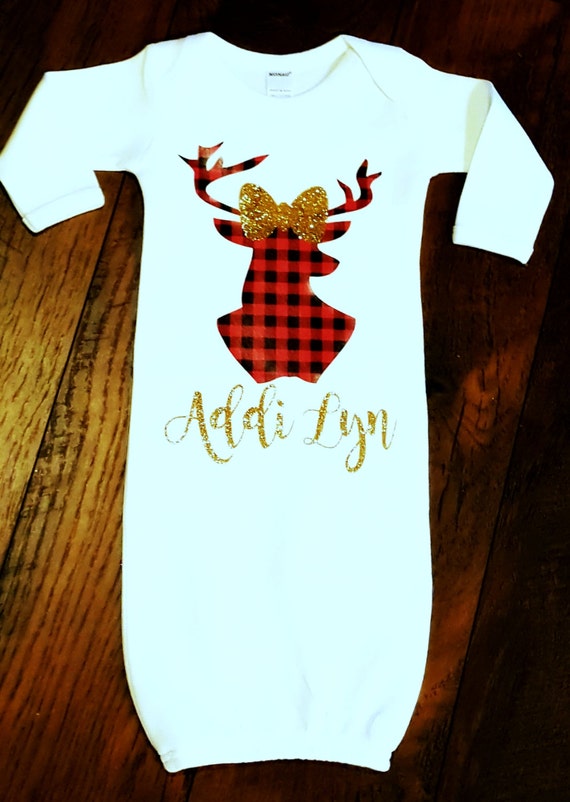 Buffalo Lumberjack Plaid Deer Rustic Unisex Baby Gown Onesie Etsy