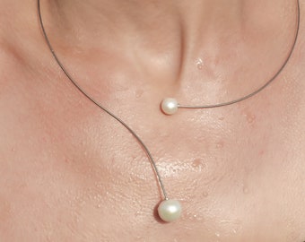 Perlenkette, Perlenhalsreifen, choker Kette, kurze Kette, Kette mit Perlen, moderne Halsschmuck, minimalistische Perlenschmuck, Edelstahl