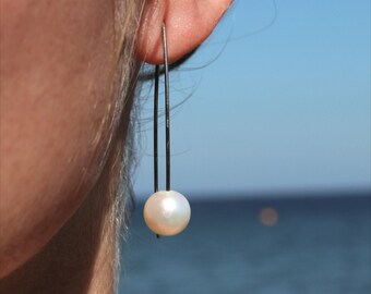 Boucles d’oreilles en perles, boucles d’oreilles en perles, boucles d’oreilles en argent, boucles d’oreilles en acier inoxydable, bijoux avec perles d’eau douce, longues boucles d’oreilles, boucles d’oreilles modernes